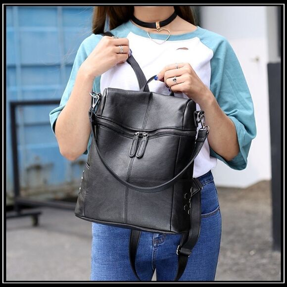 NEW HEMPSHIRE Vegan Leather Convertible Commuter Backpack - Picture 2 of 8